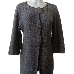 Curio Duster Cardigan Womens L Gray Marled Knit Sweater Lagenlook Boho Retro